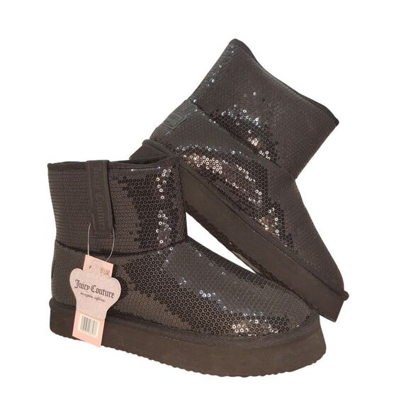 Juicy Couture Womens NEW w/Tags Black Sequined Designer Booties - sz. 8 1/2 - Picture 1 of 6